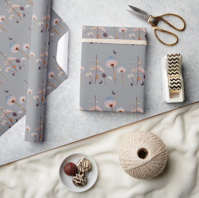Boho Botanical Vintage Pressed Flowers Pattern Wrapping Paper (Crafts)