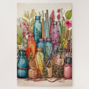 Boho Botanical Watercolor Bottles Jigsaw Puzzle
