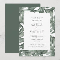 Boho Botanical Watercolor Monstera Green Wedding