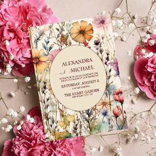 Boho Botanical Watercolor Wildflowers Wedding Invitation