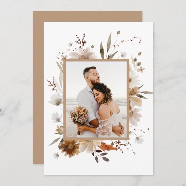 Boho Botanical Wedding Photo Thank you Card (Front/Back)