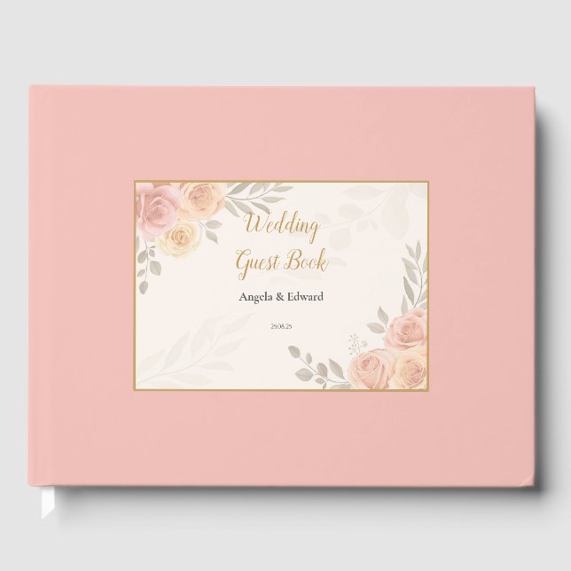 Boho Botanical White Pink Pose Guest Book (Front)