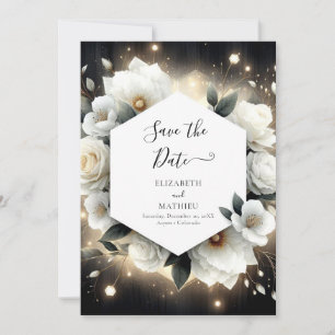 Boho Botanical White Roses Wedding Save The Date
