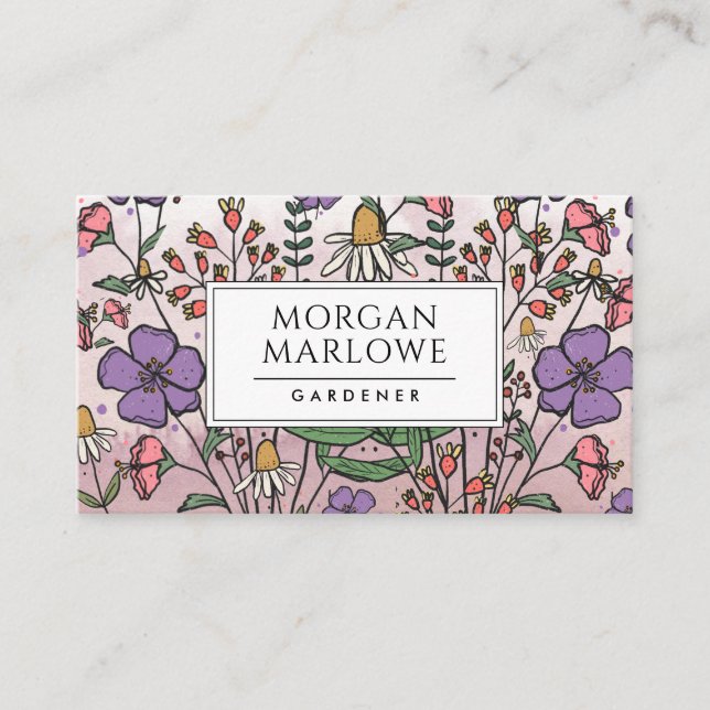 Boho Botanical Wildflower Floral Gardener Business Card (Front)