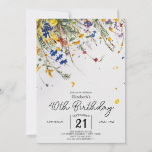 Boho Botanical Wildflowers 40th birthday Invitation