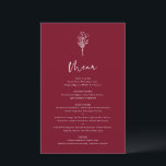 Boho Botanicals Burgundy Wedding Menu Card<br><div class="desc">Add these customisable floral minimalist menu cards to your event's tablescape. It features a modern floral bouquet line with whimsical calligraphy. Personalise this boho menu card by adding names,  dates and meal choices. This burgundy menu card is perfect for weddings,  baby showers,  bridal showers,  birthdays,  and so much more.</div>