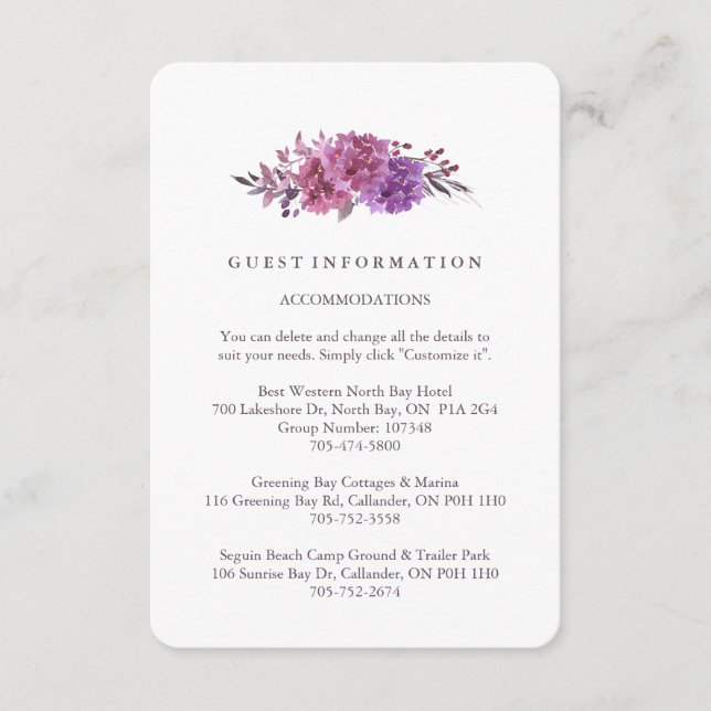 Boho Botanicals Guest Information Cards (Front)