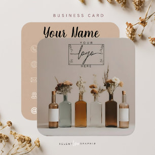 Boho Bottles Flowers Aesthetic Square Business Card