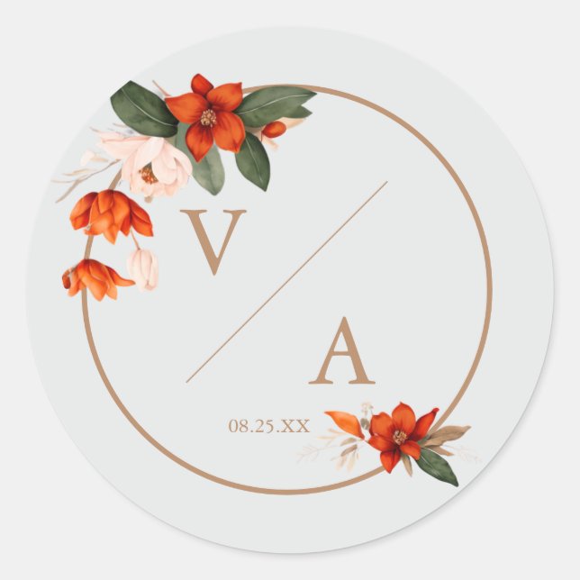 Boho bouquet with fiery flowers classic round sticker (Front)