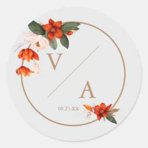 Boho bouquet with fiery flowers classic round sticker