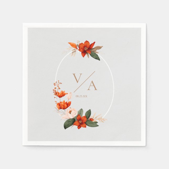 Boho bouquet with fiery flowers napkin (Front)