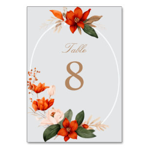 Boho bouquet with fiery flowers table number
