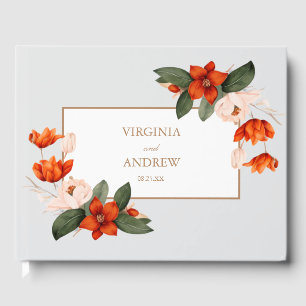 Boho bouquet with fiery flowers White Flowers Guest Book