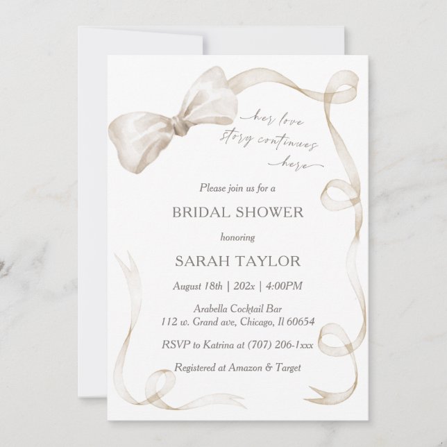 Boho Bow Bridal Shower Invitation Template (Front)
