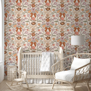Boho Bows and Blossoms Terracotta Girl's Room Wallpaper