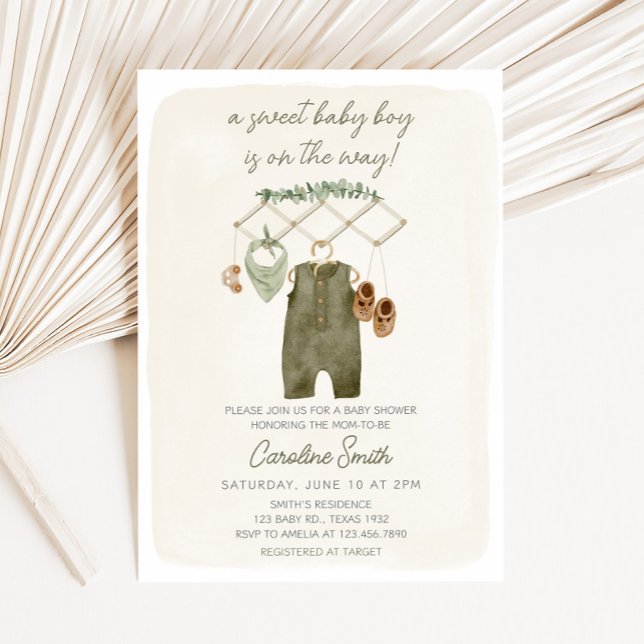 Boho Boy Baby Clothes Baby Shower Invitation (Sweet Baby Boy Baby Shower Invitation)