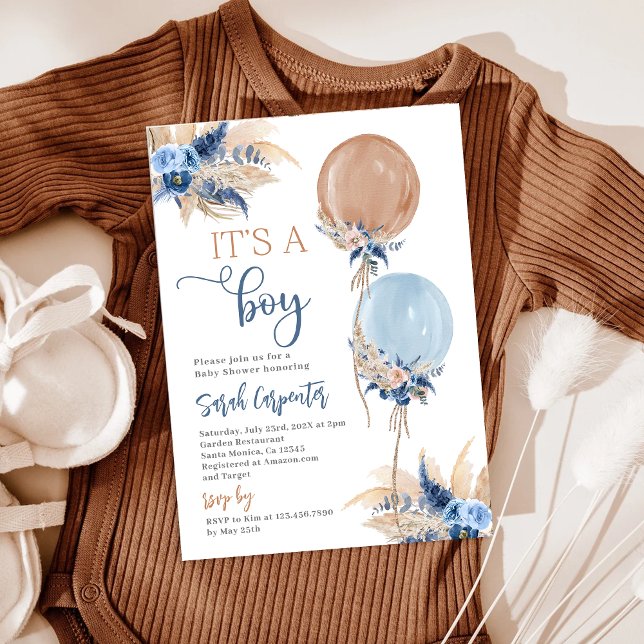 Boho Boy Balloons Baby Shower Invitation (Creator Uploaded)