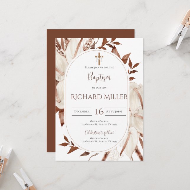 Boho Boy Baptism Invitation (Front/Back In Situ)