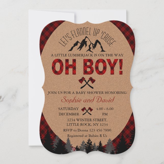 Boho Boy Lumberjack Red Buffalo Baby Shower Invite (Front)