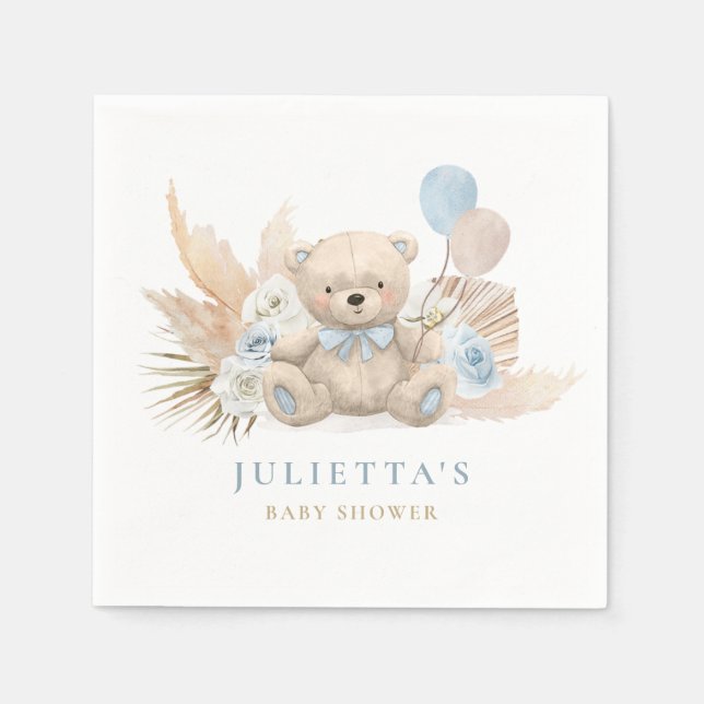 Boho Boy Teddy Bear Baby Shower Party Decorations Napkin (Front)