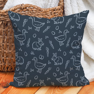 Boho Boys Easter Cute Bunny Rabbit Goose Dark Blue Cushion