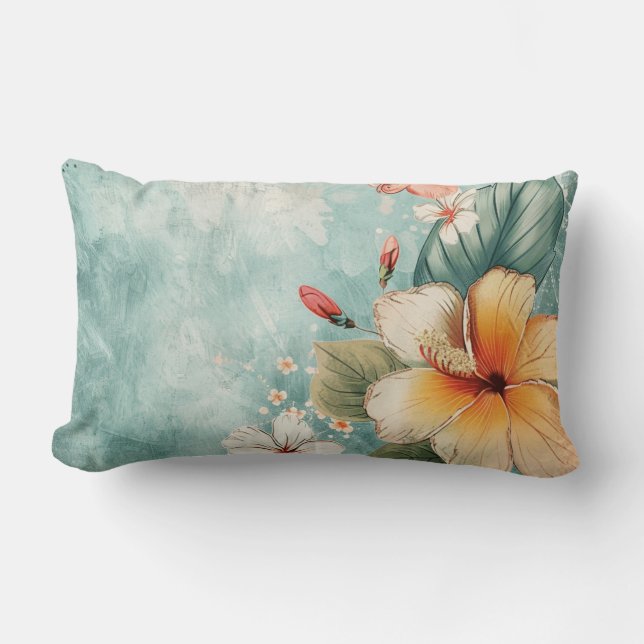 Boho Breezy Tropical Flower Lumbar Cushion (Front)