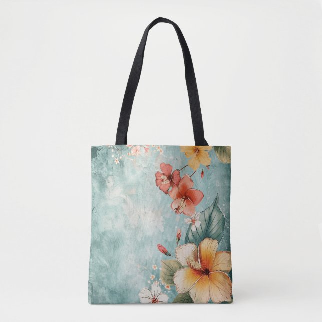 Boho Breezy Tropical Flower Tote Bag (Front)