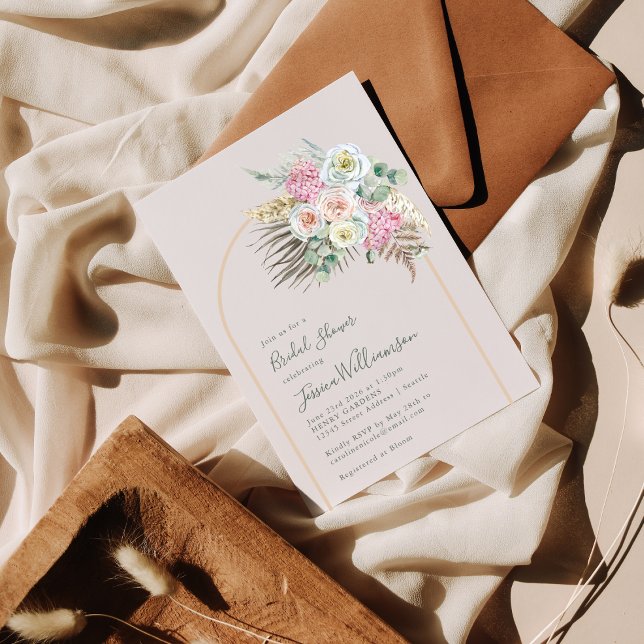 Boho Bridal Shower Blue Pampas Greenery Rustic Invitation (Creator Uploaded)