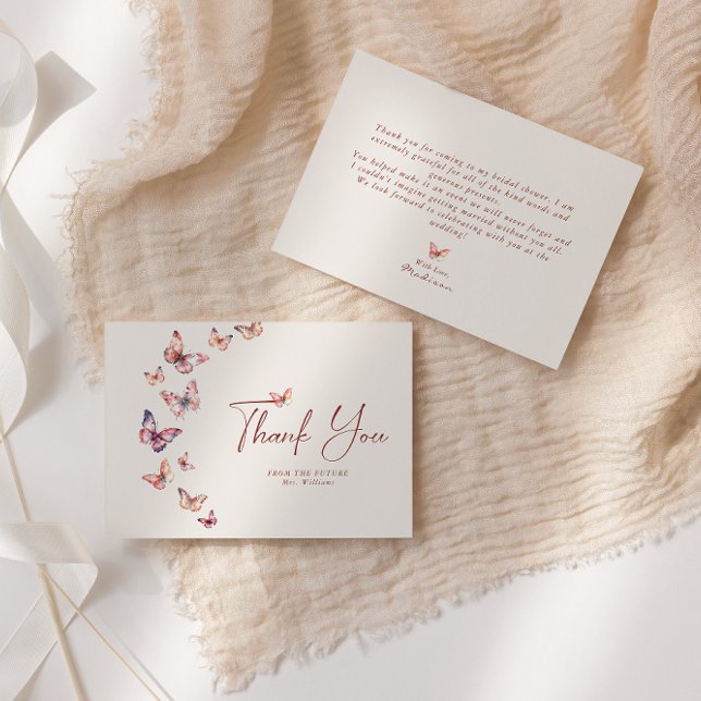 Boho Bridal Shower Butterfly Thank You Card (Creator Uploaded)