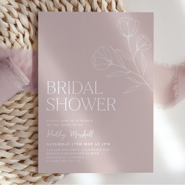 Boho Bridal Shower Minimalist Pink Floral Flowers Invitation (Creator Uploaded)