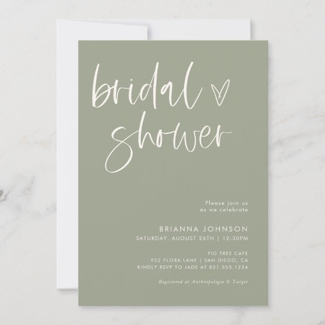Boho Bridal Shower | Minimalist Sage Green Bridal Invitation (Front)