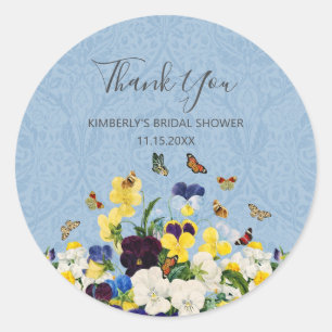 Boho Bridal Shower Thank You Pansies Butterflies Classic Round Sticker