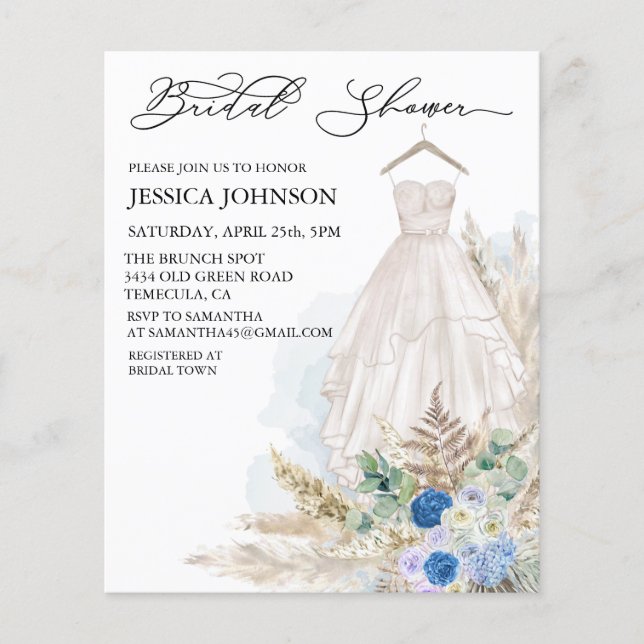 Boho Bridal Shower Wedding Dress Watercolor Blue (Front)