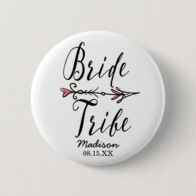 Boho Bride Tribe with Arrow Personalised 6 Cm Round Badge (Front)