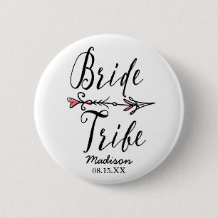 Boho Bride Tribe with Arrow Personalised 6 Cm Round Badge