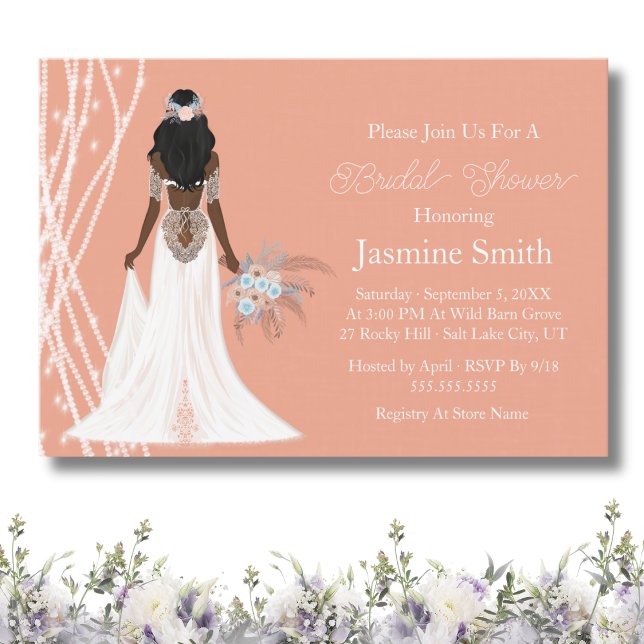 Boho  Bride With Pearls And Flowers Bridal Shower Invitation (Creator Uploaded)