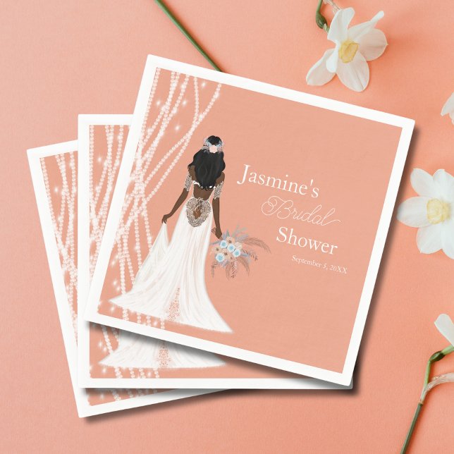 Boho  Bride With Pearls And Flowers Bridal Shower Napkin (Creator Uploaded)