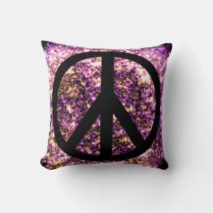 Boho Bright Blurry Sparkly Lights Peace Sign Cushion