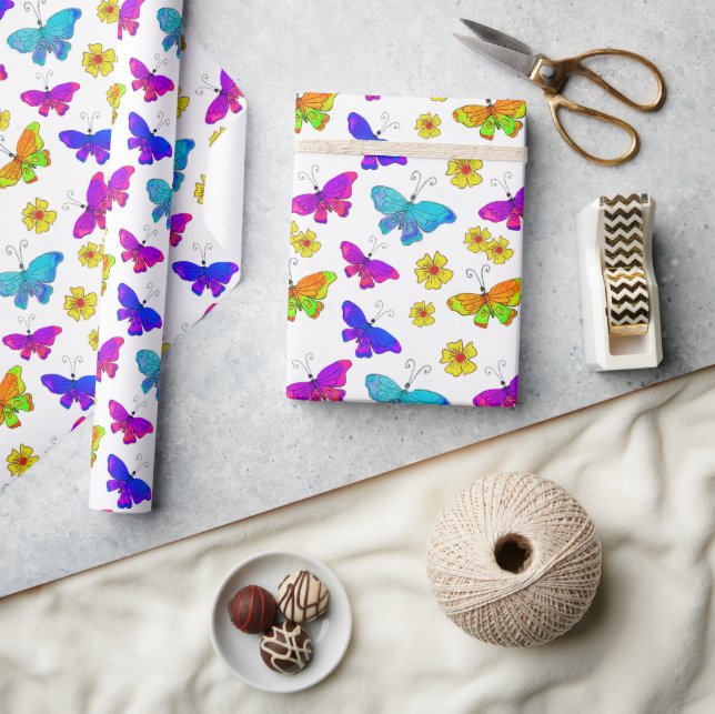 Boho Bright Butterflies Colourful Retro Spring Wrapping Paper (Crafts)