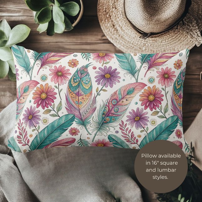Boho Bright Feathers Lumbar Cushion (Creator Uploaded)
