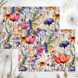 BOHO BRIGHT SPRING FLORAL MEADOW DECOUPAGE  TISSUE PAPER