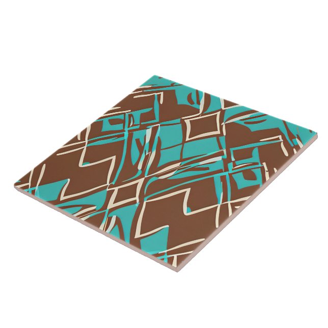 Boho Brown and Turquoise Geometric Shapes Pattern  Ceramic Tile (Side)