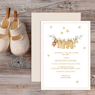 Boho Brown Baby Clothesline Cute Baby Shower Invitation
