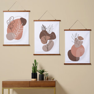 Boho Brown Beige Neutral Colours Abstract Hanging Tapestry