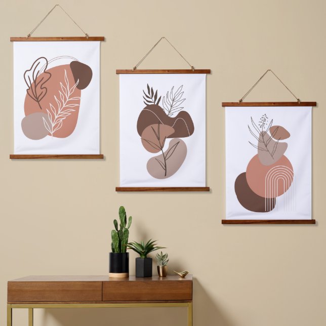 Boho Brown Beige Neutral Colours Abstract Hanging Tapestry (Asymmetrical)