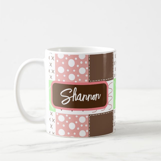 Boho Brown, Burgundy, Green and Mauve Whimsical Coffee Mug (Left)