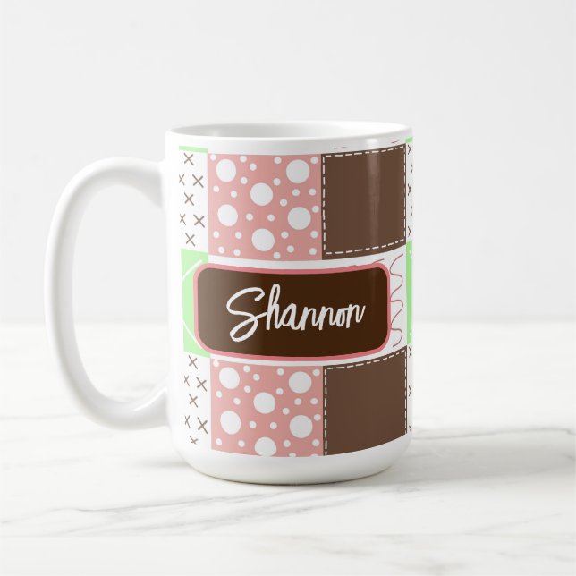 Boho Brown, Burgundy, Green and Mauve Whimsical Coffee Mug (Left)