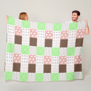 Boho Brown, Burgundy, Green and Mauve Whimsical Fleece Blanket