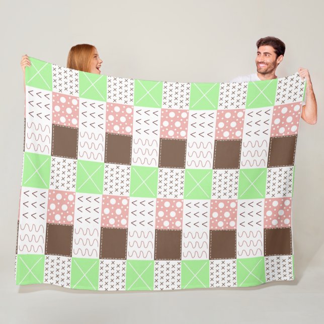 Boho Brown, Burgundy, Green and Mauve Whimsical Fleece Blanket (In Situ)