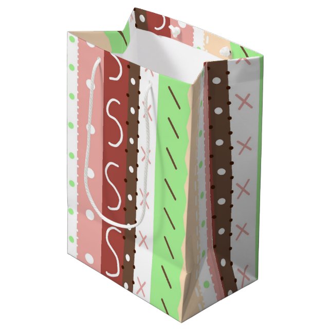 Boho Brown, Burgundy, Green and Mauve Whimsical  Medium Gift Bag (Front Angled)